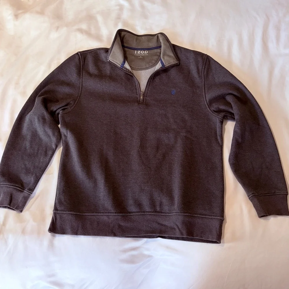 IZOD Advantage Fleece Mens Quarter Zip Pullover Sweatshirt Charcoal Gray Medium